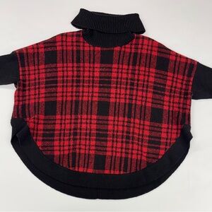 LOFT Red and Black Plaid Knit Turtleneck Poncho